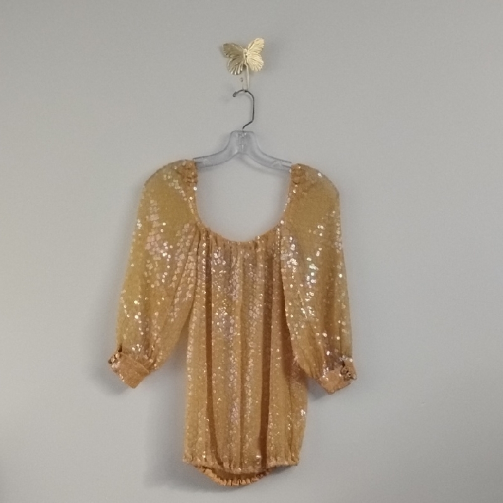 Vintage Y2K Yellowโ Sequin Party Bling Festival Feminine Girly Top - Picture 2 of 16